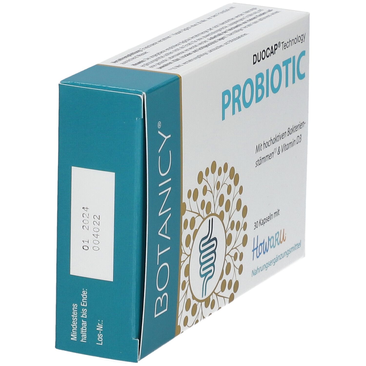 Boîte de Botanicy. Sur le côté : date de péremption et numéro de lot.