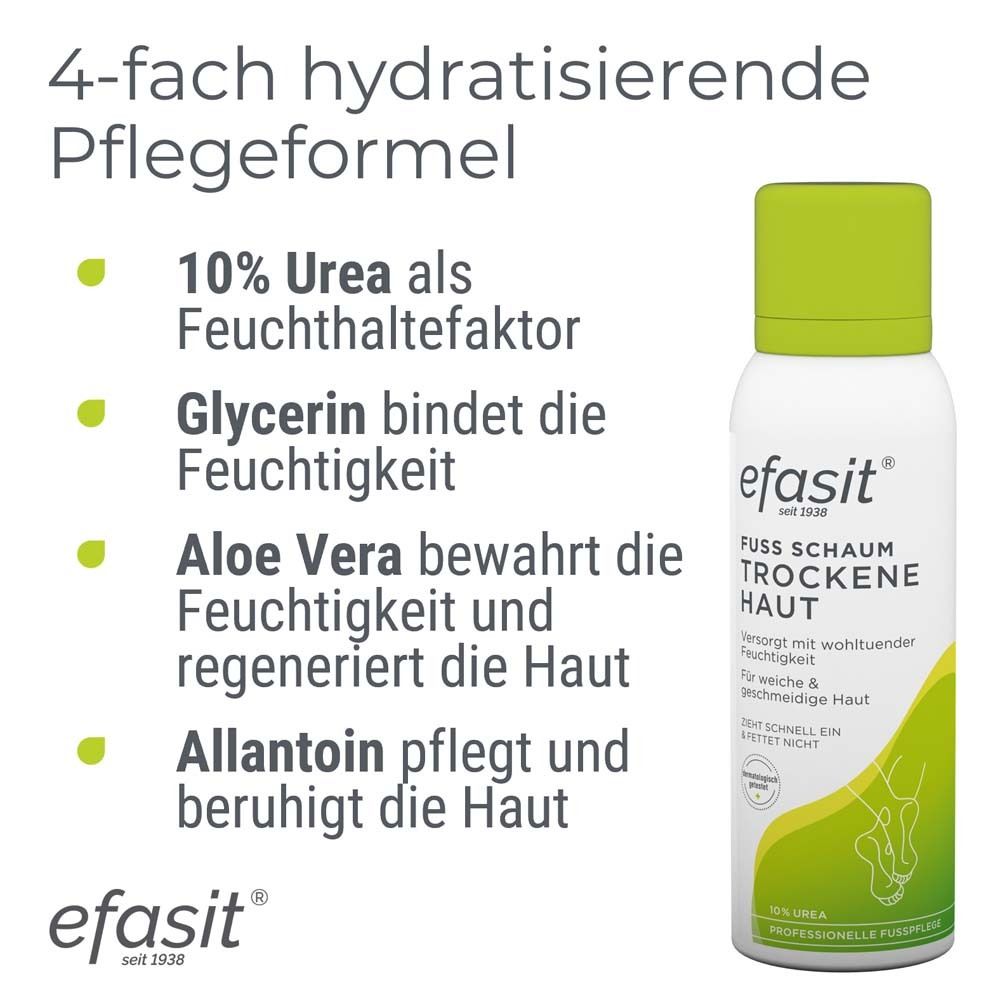 Texte : Formule de soin hydratante quadruple. 10% d'urée, glycérine, aloe vera, allantoïne. Bouteille avec produit à côté.