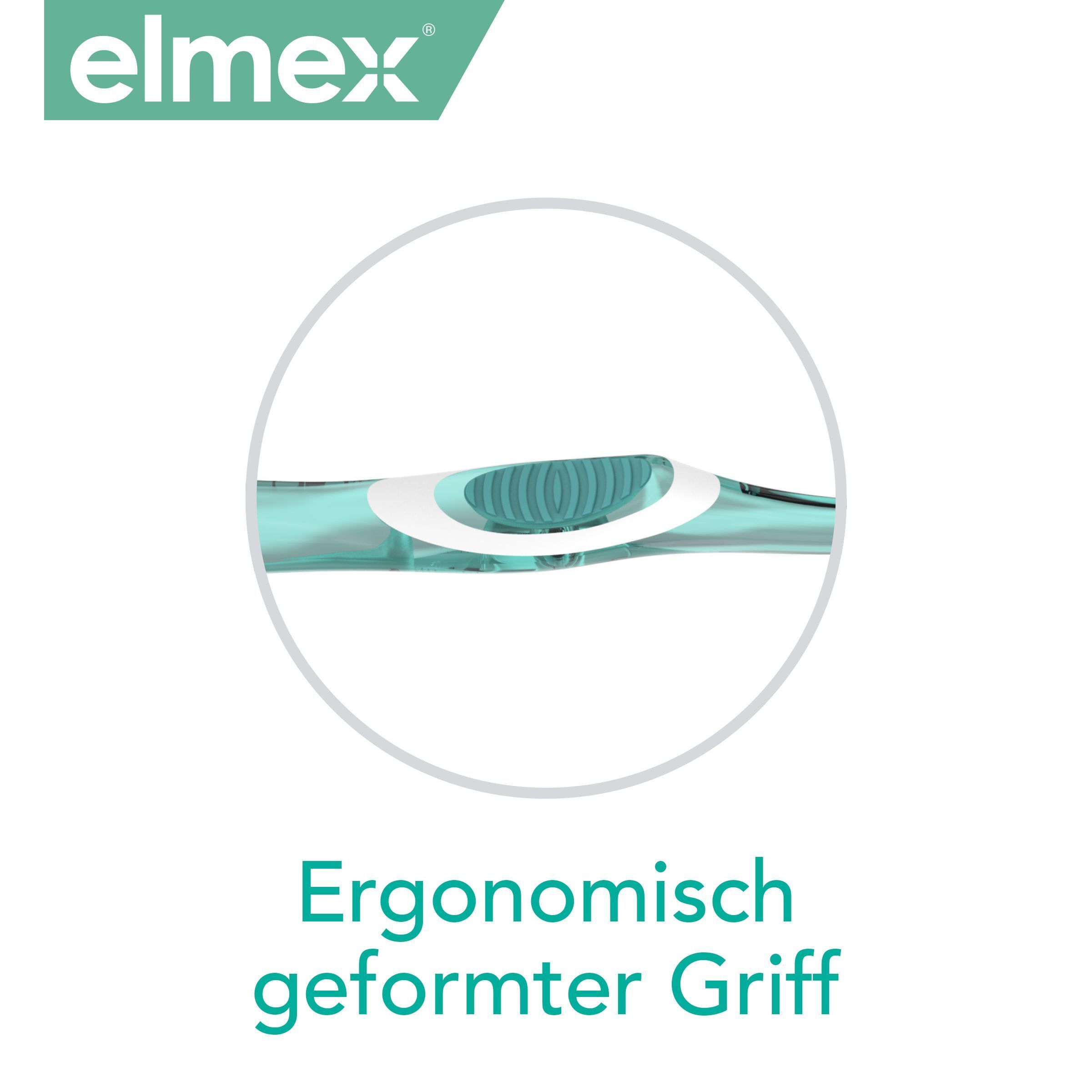 Grafik: Ergonomisch geformter Griff. Text: Ergonomisch geformter Griff.