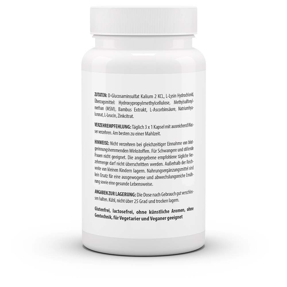 Rückseite der weißen Flasche. Zutaten, Verzehrempfehlung, Hinweise, Angaben zur Lagerung. Glutenfrei, vegan.