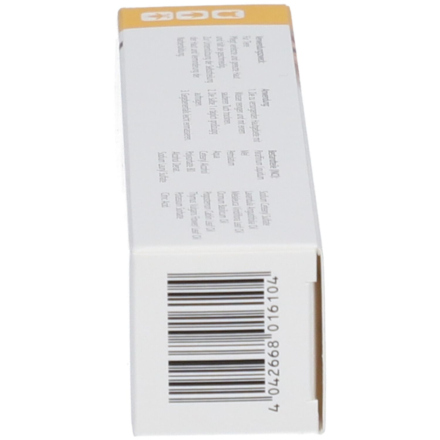 Schachtel, Rückseite. Barcode und Text. Aufdruck: Mielosan Honigsalbe für Tiere. Text in Deutsch.
