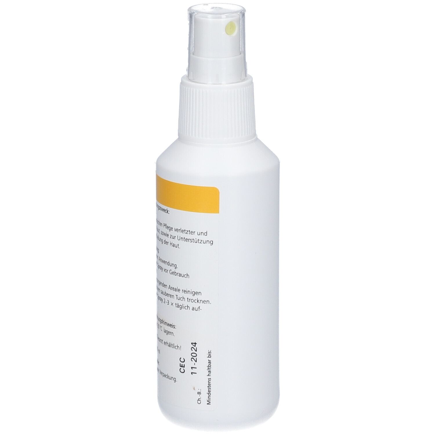 Mielosan Spray Honigspray für Tiere in weißer Sprühflasche mit gelbem Etikett und Honigmotiv.