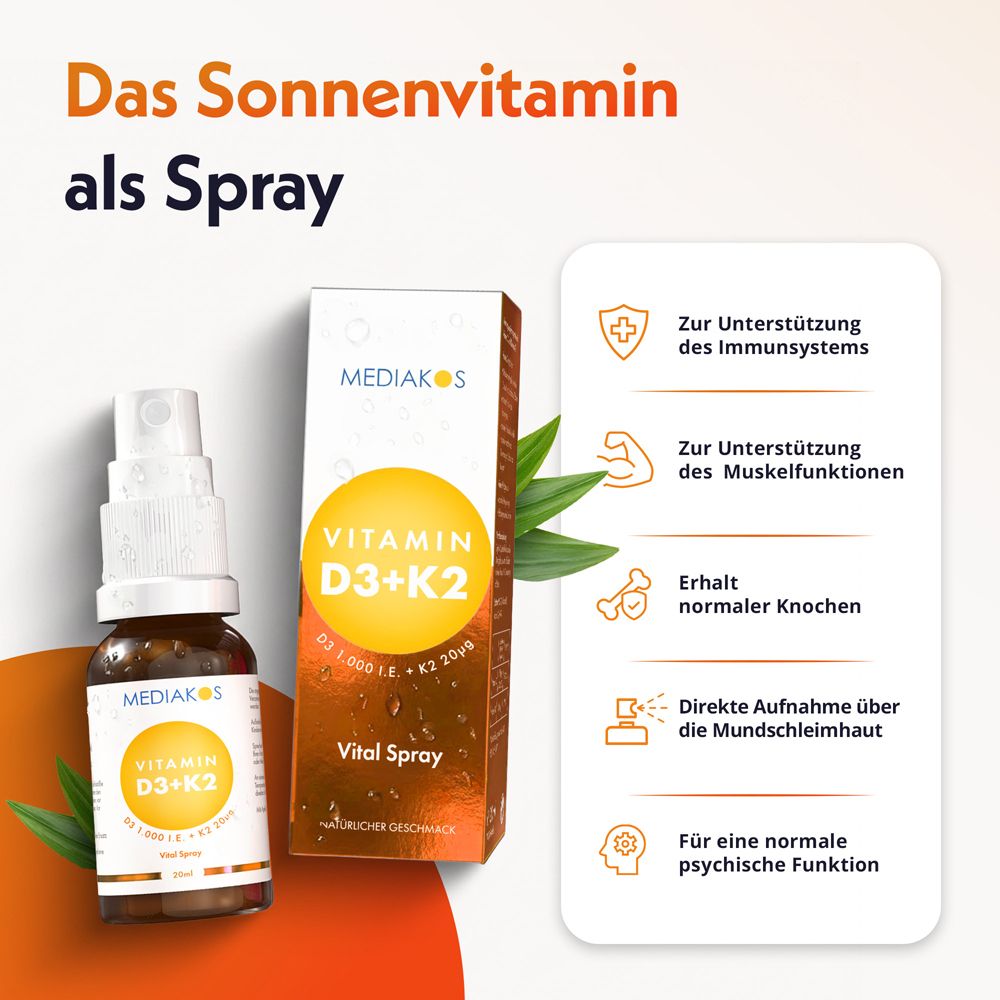 MEDIAKOS Vitamin D3+K2 Vital Spray Flasche.