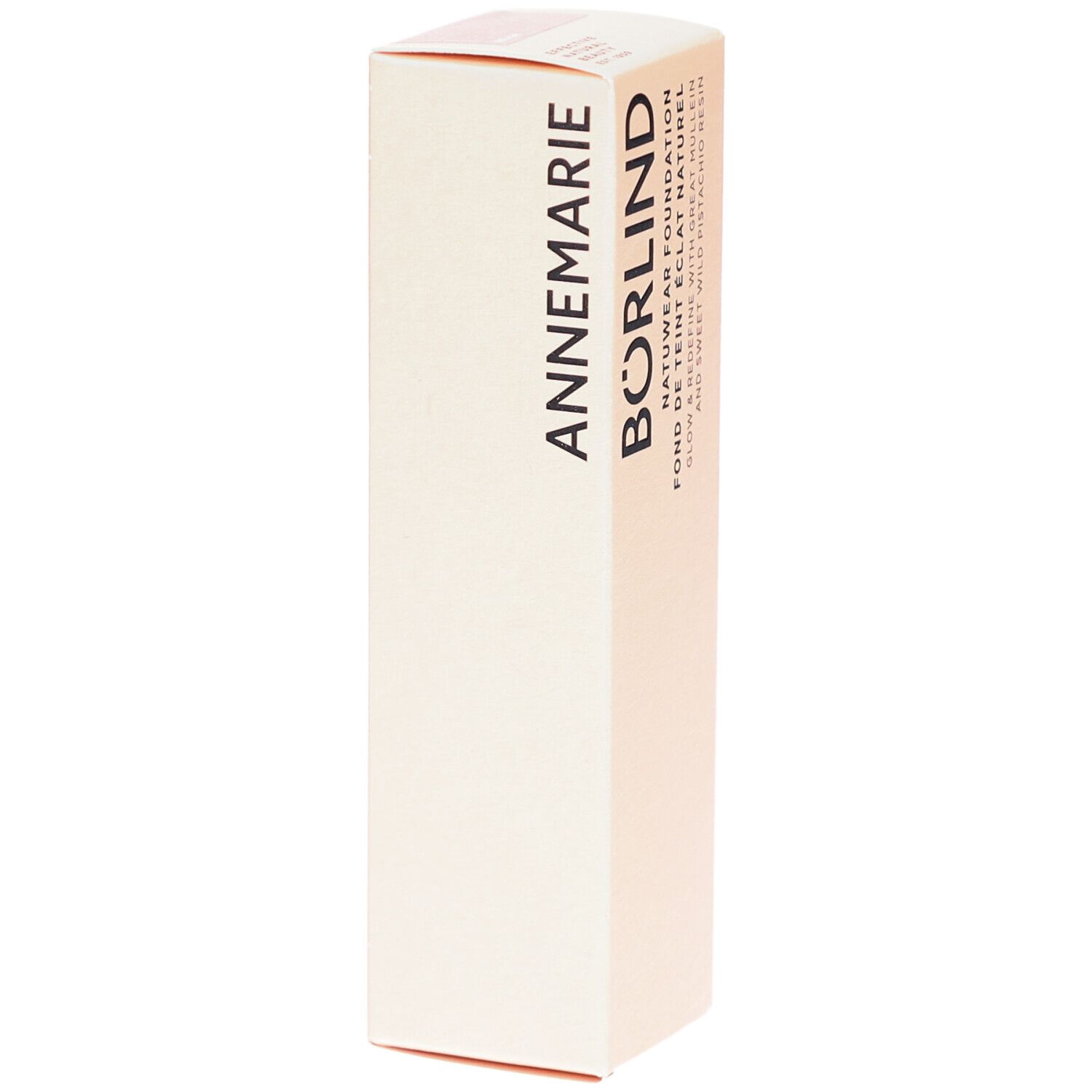 Emballage de maquillage avec inscription : ANNEMARIE BÖRLIND. Teinte beige. Impression : NATUWEAR FOUNDATION.