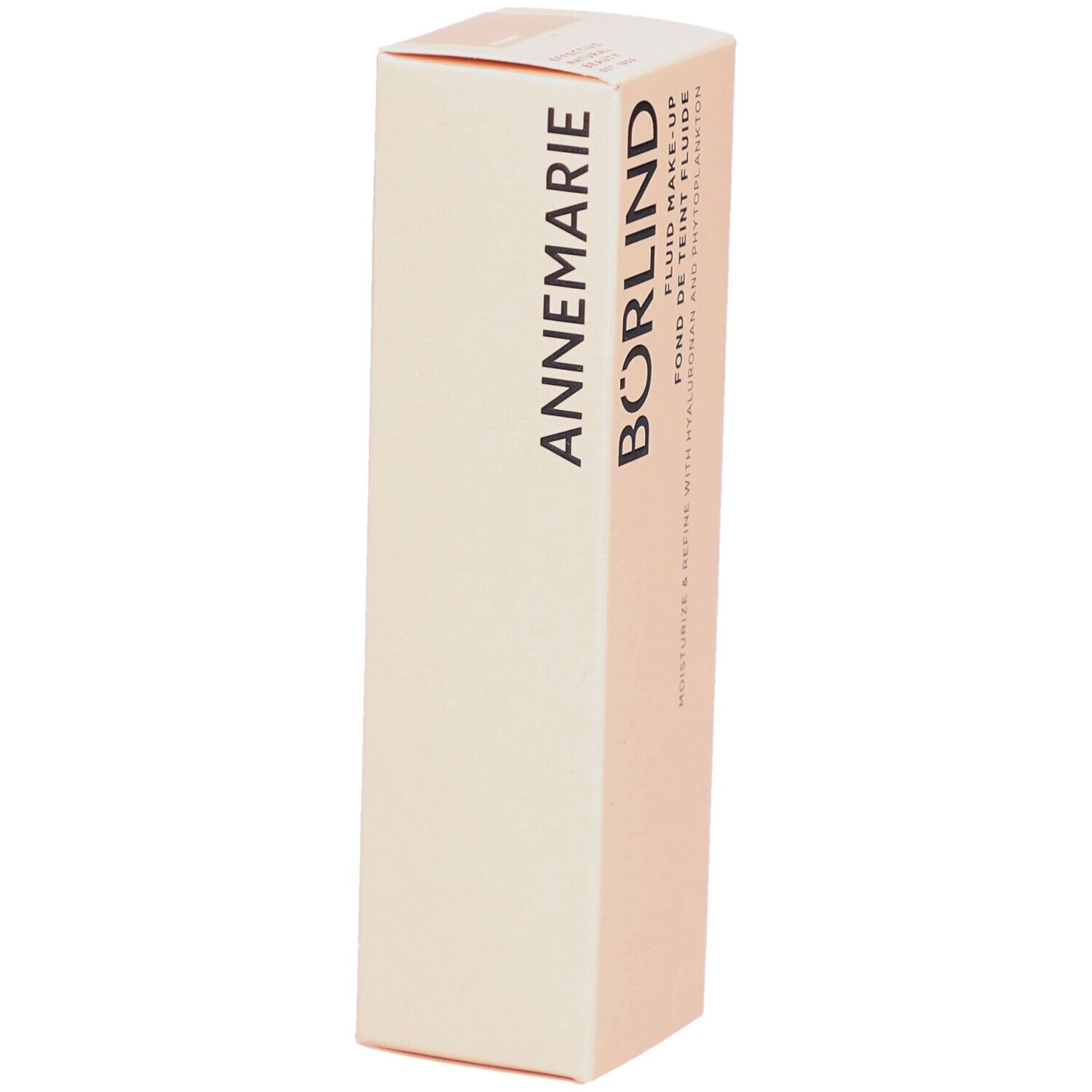 Börlind Fluid Make-up-Verpackung. Beige-farbener Karton mit Markenname und Produktbezeichnung.