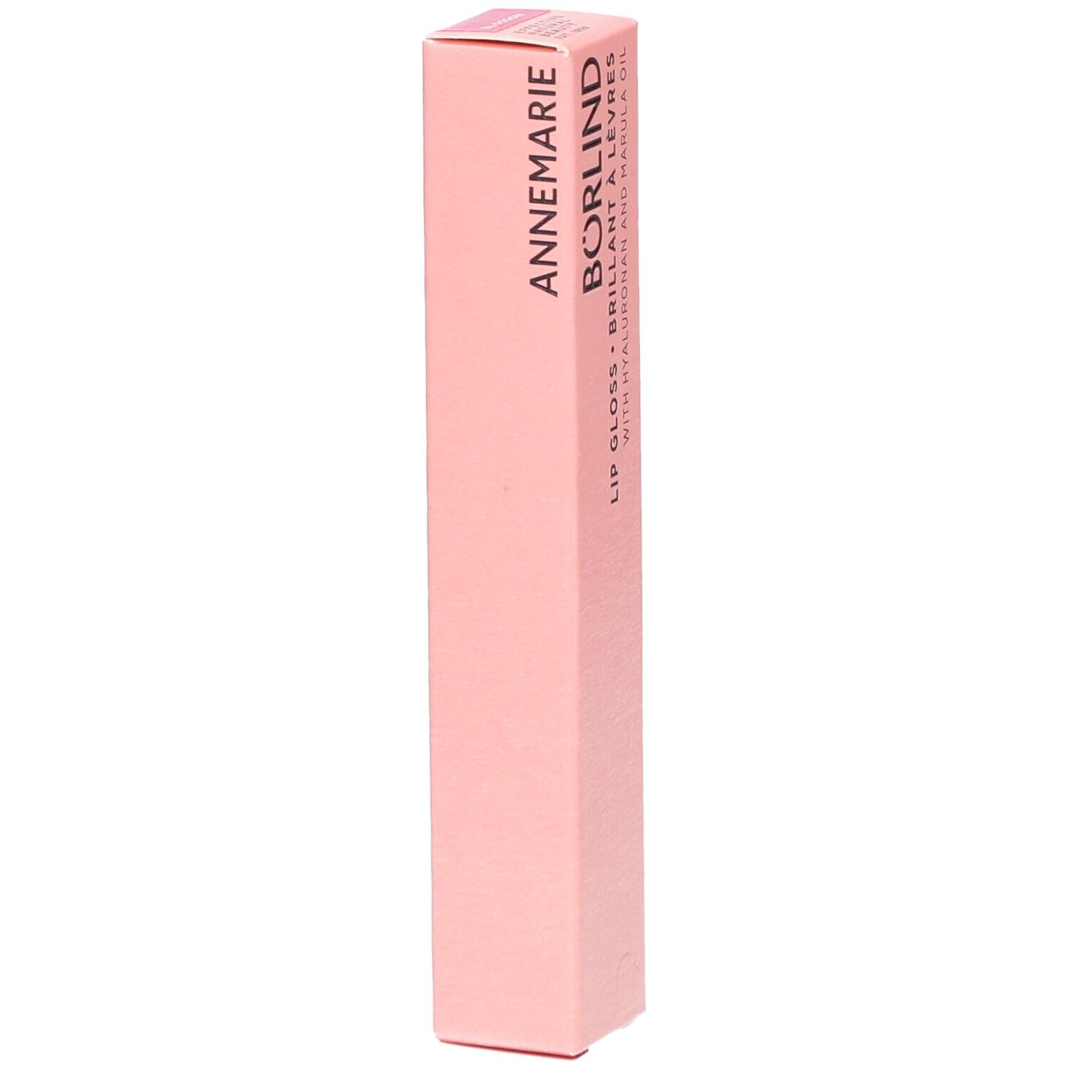 Emballage rose avec inscription ANNEMARIE BÖRLIND. Emballage produit, rose. Texte: Lipgloss, Brillant à lèvres.