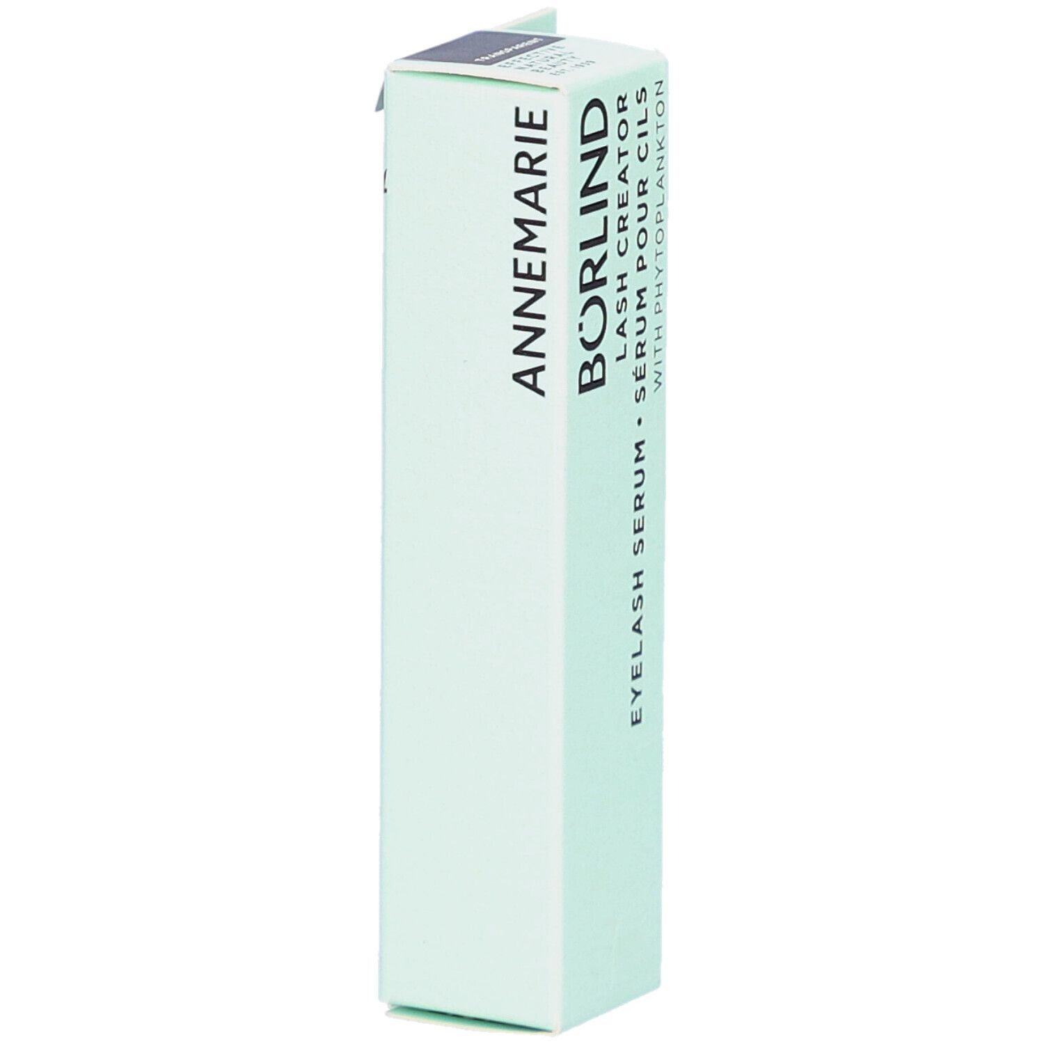 Boîte de sérum pour cils BÖRLIND. Emballage vert clair avec nom et logo. Marque: Annemarie Börlind.