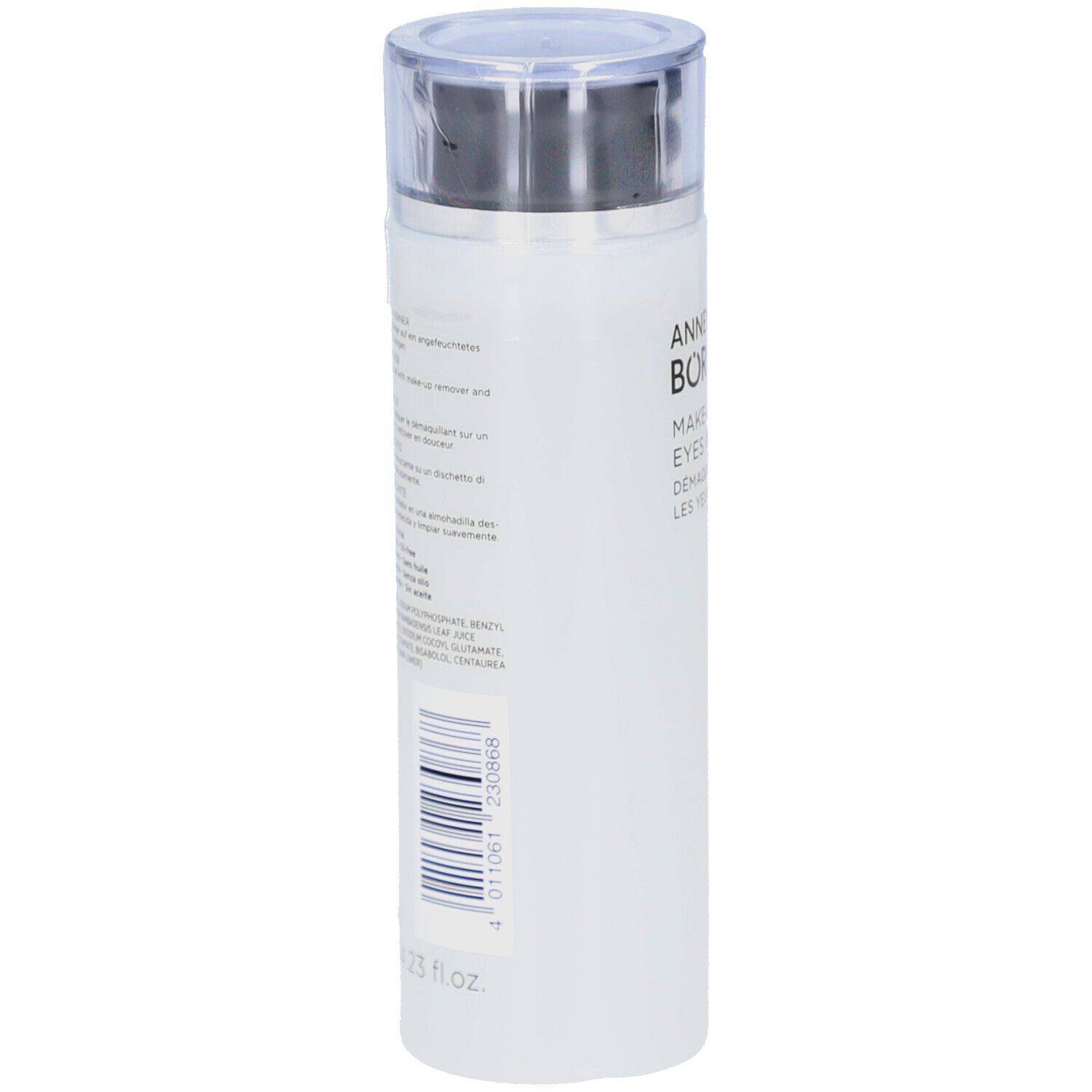 Weißliche Flasche mit silbernem Deckel. Barcode und Text auf der Rückseite. Produktname nicht sichtbar.