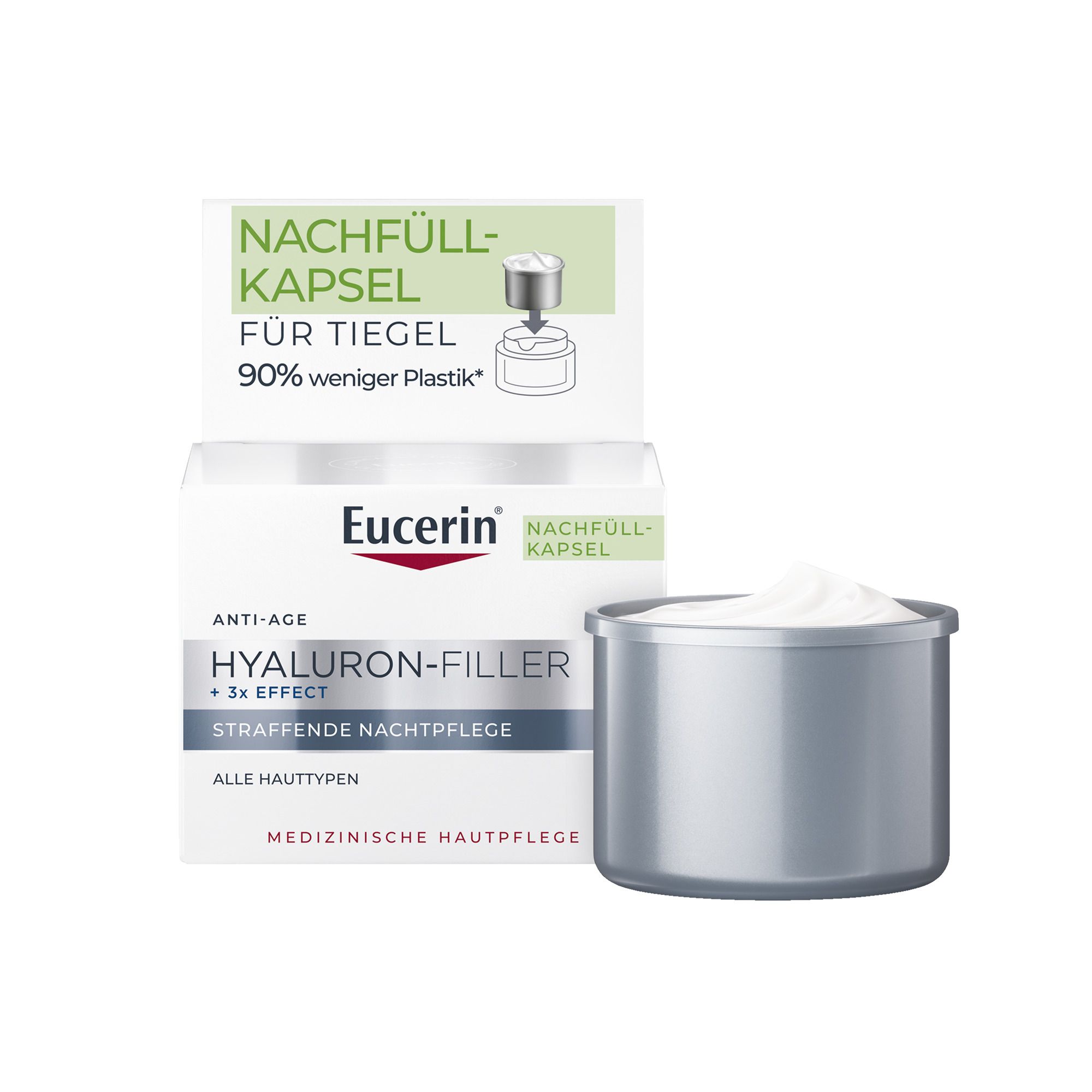 Eucerin Hyaluron-Filler Nachtpflege Nachfüllkapsel für Tiegel, 90% weniger Plastik.