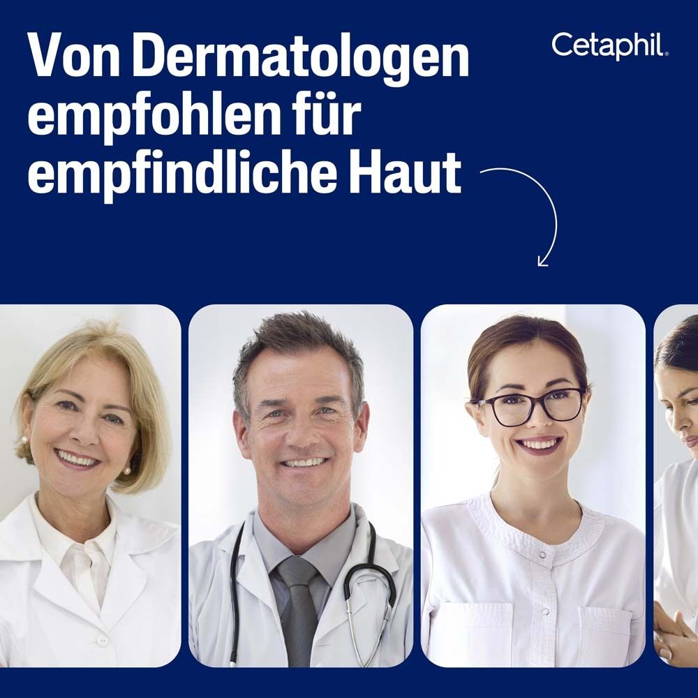 Ärzte und medizinisches Personal. Text: Von Dermatologen für empfindliche Haut empfohlen.