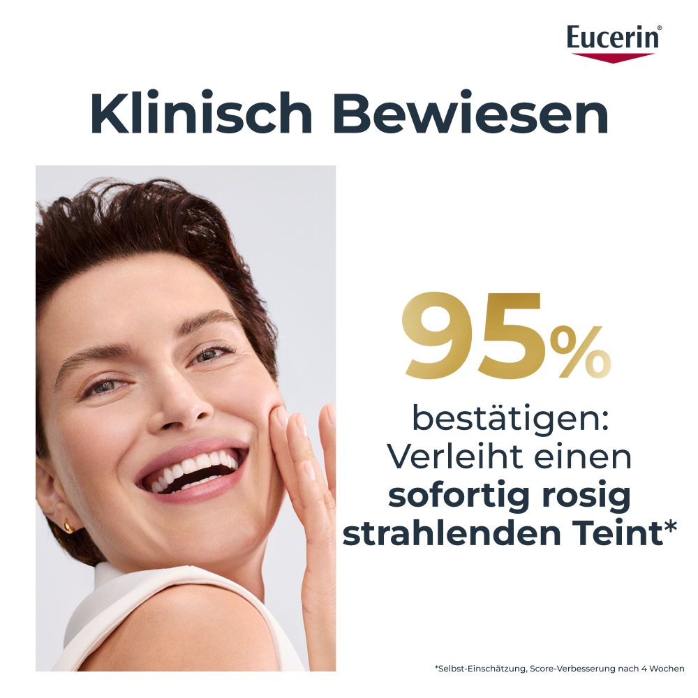Mains ouvrant la crème de jour Eucerin Hyaluron-Filler + Elasticity Rosé. Anti-âge, SPF 30, pénètre rapidement.