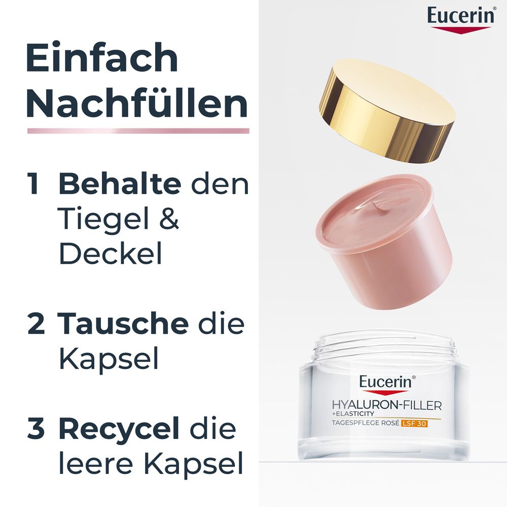 Application: Appliquer le matin Eucerin Hyaluron-Filler + Elasticity Rosé sur le visage, le cou et le décolleté.