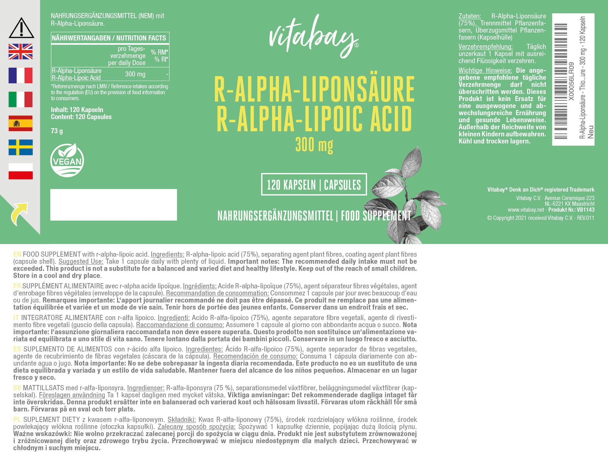 VITABAY® Acide R-Alpha Lipoïque 300 mg