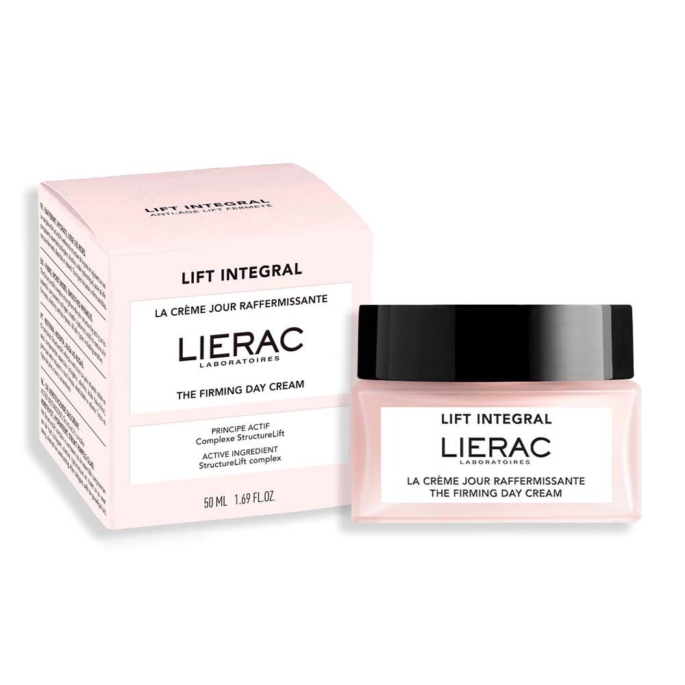 Boîte et pot roses. Inscription: Lierac Lift Integral Crème de jour. 50 ml.