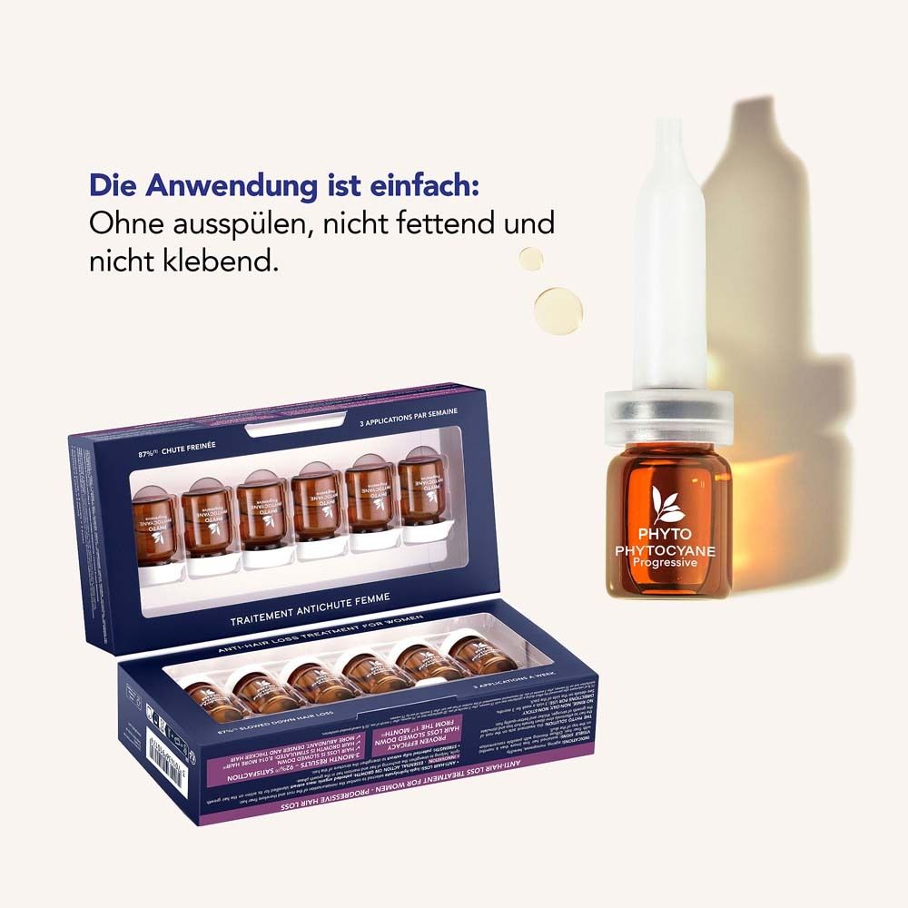 Boîte ouverte avec ampoules et ampoule. Texte: L'utilisation est simple: Sans rinçage, non gras et non collant.