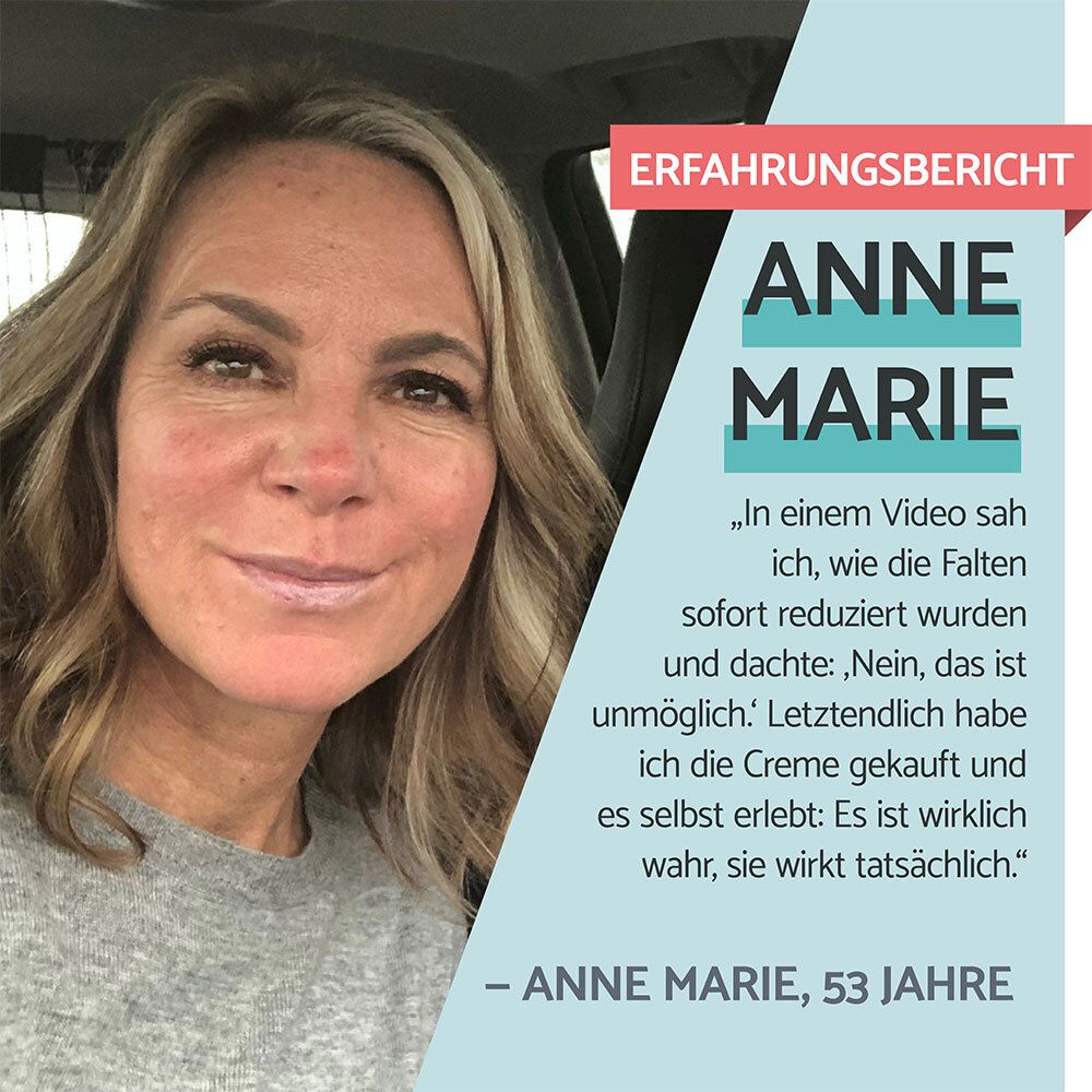 Erfahrungsbericht von Anne Marie (53) über die sofortige Wirkung von Remescar Faltenkorrektur.