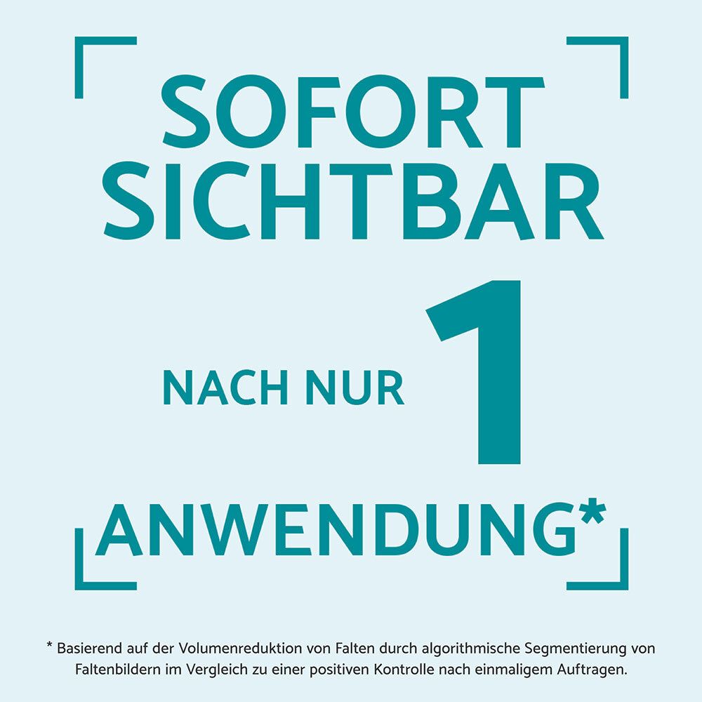 Grafik mit der Aussage 'Sofort sichtbar nach nur 1 Anwendung' für Remescar Faltenkorrektur.
