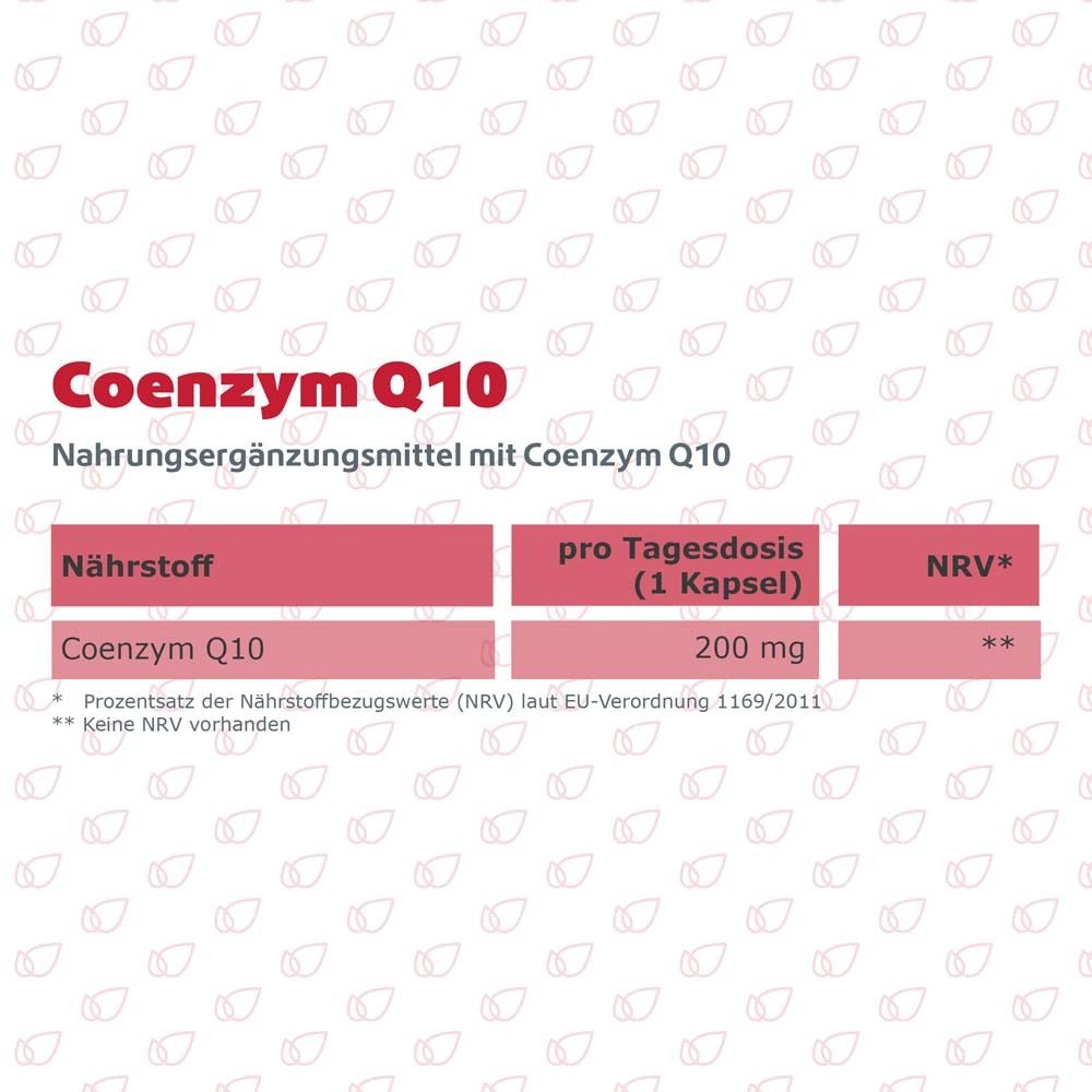 Tableau: Coenzym Q10, 200 mg par dose journalière. Informations nutritionnelles.