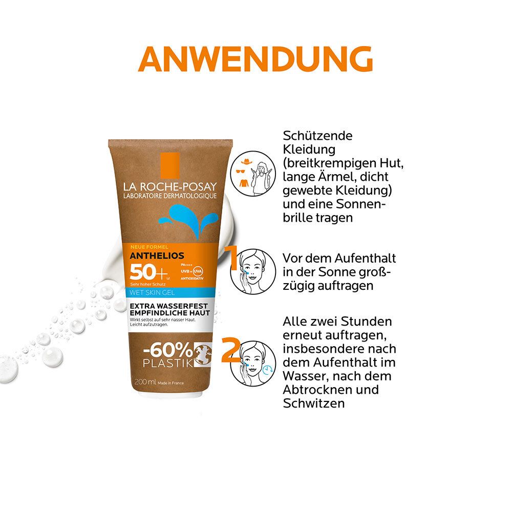 La Roche Posay Anthelios Wet Skin Gel LSF 50+: Wasserfester Sonnenschutz für empfindliche und zu Sonnenallergie neigende Haut