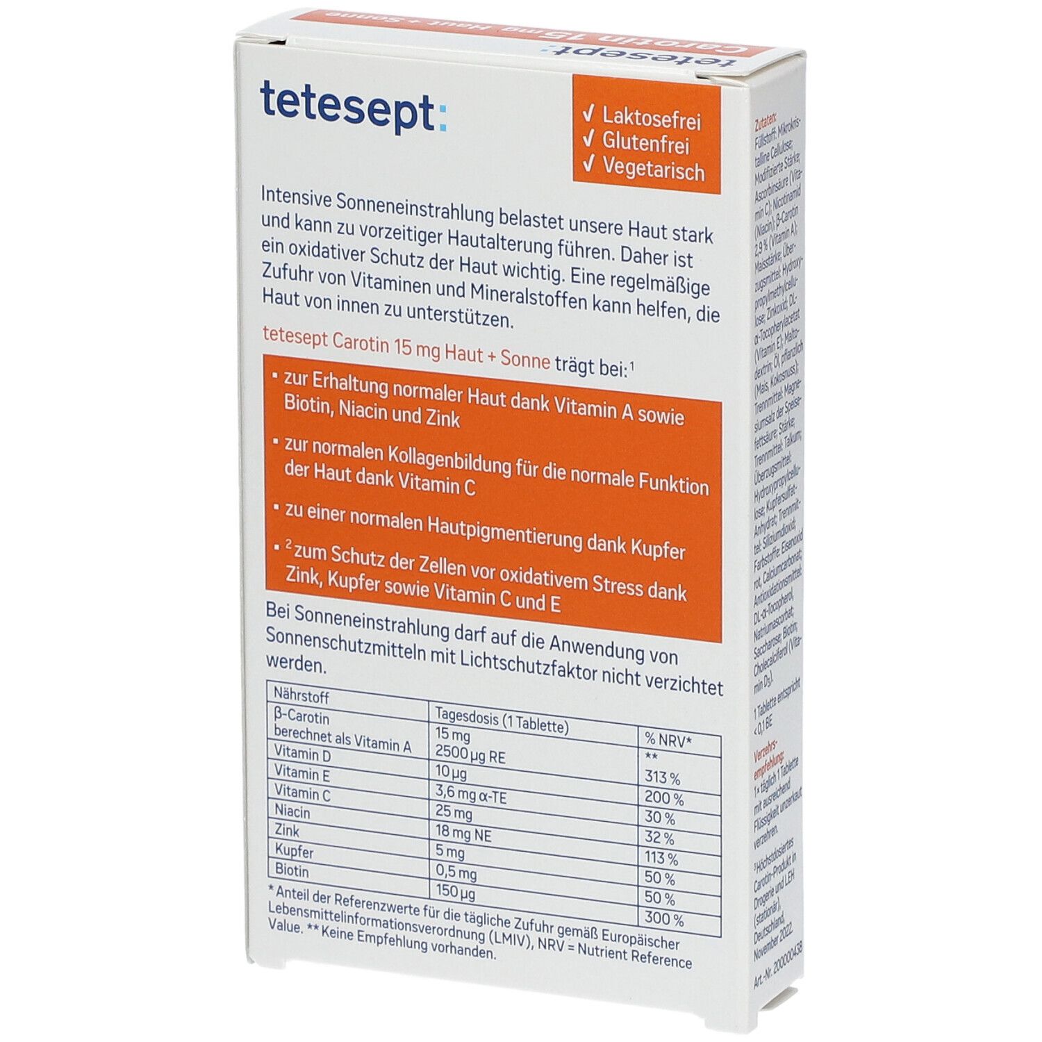 TETESEPT: Carotène 15mg + peau & soleil