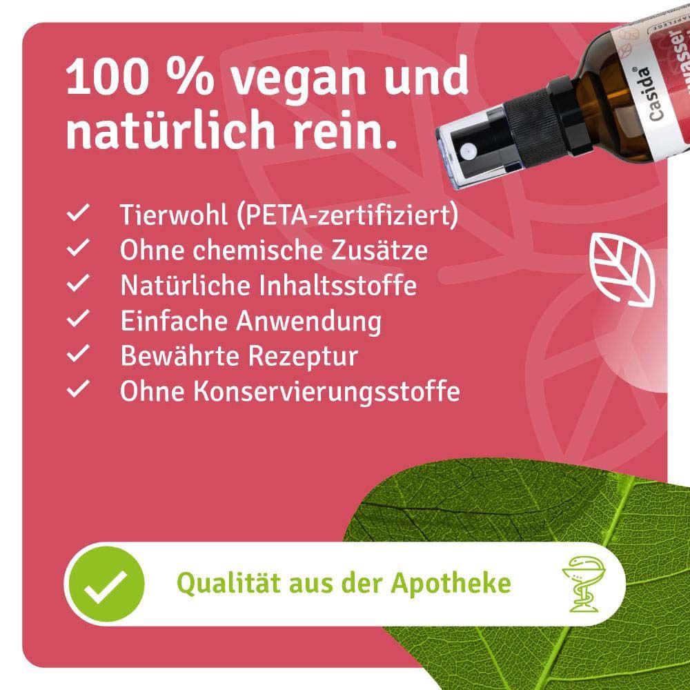 Champ rouge avec texte : 100% vegan et naturellement pur. Liste des caractéristiques, qualité pharmacie.