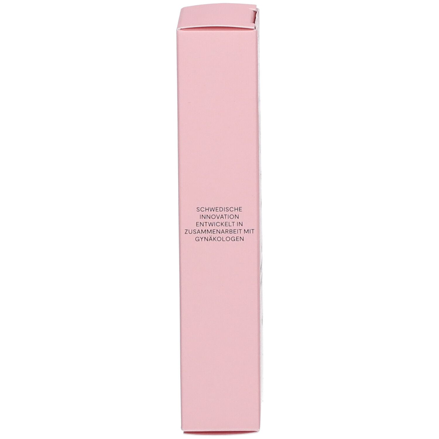 Boîte rose. Texte: Innovation suédoise, développée avec des gynécologues. Rose.