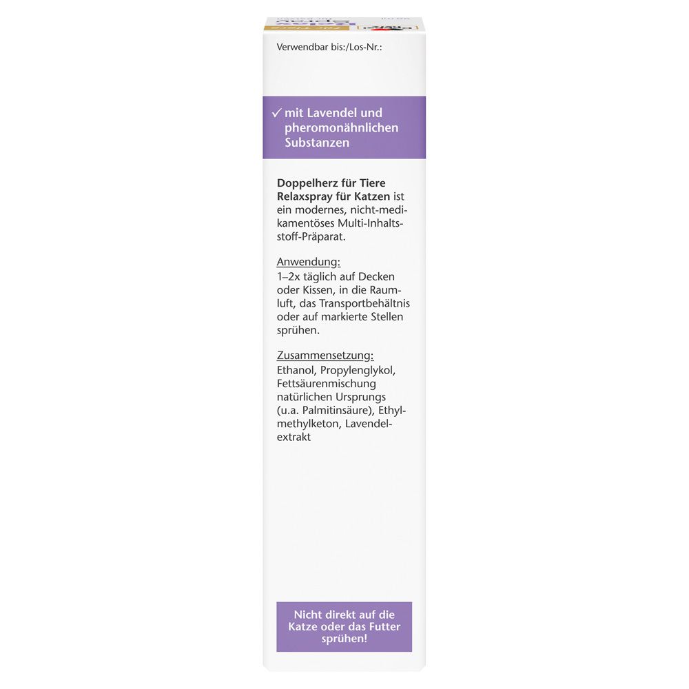 Dos de l'emballage. Ingrédients: Lavande, substances similaires aux phéromones. Utilisation.