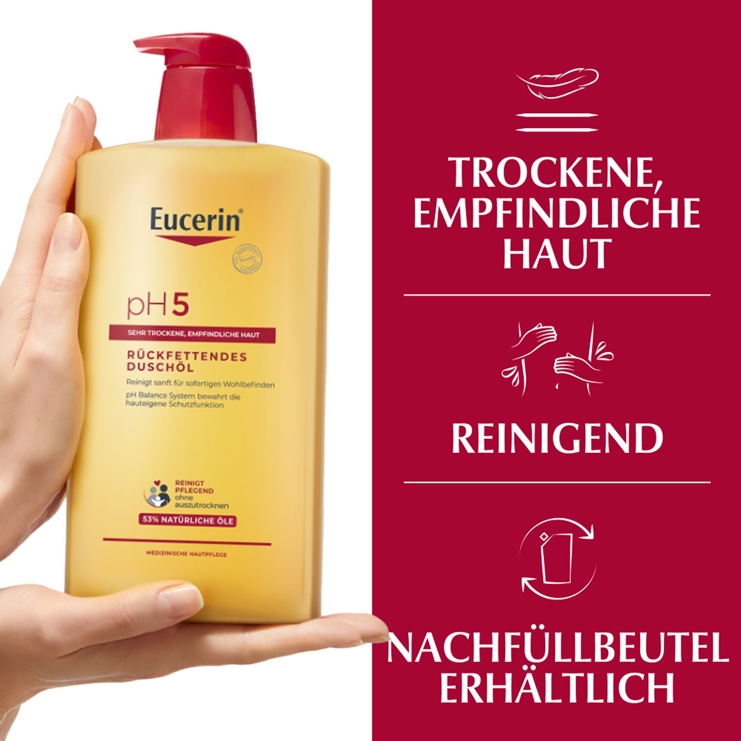Eucerin® pH5 Duschöl – Rückfettende Reinigung für trockene, strapazierte Haut mit natürlichen Pflegeölen