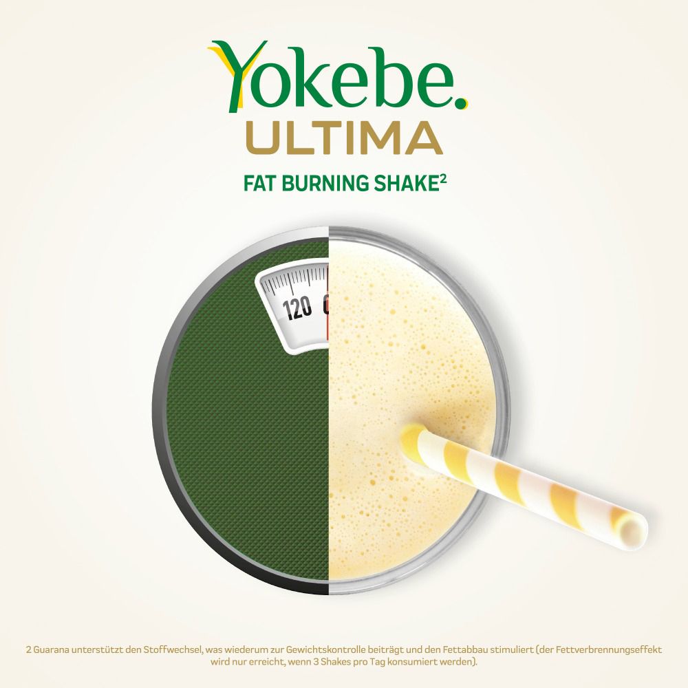 Nährwerttabelle. Yokebe® ULTIMA. Pro 100g und pro Portion. Angaben zu Brennwert, Fett, Kohlenhydrate, Eiweiß, etc.