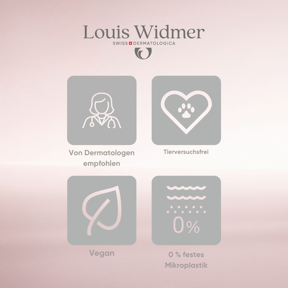 Icônes pour recommandation dermatologique, non testé sur les animaux, vegan et 0% microplastique.