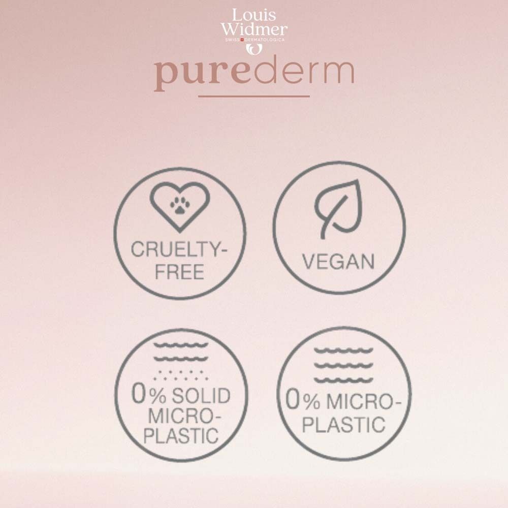 Symbole. Herz mit Pfote: Cruelty-Free. Blatt: Vegan. Wellen: 0% Mikroplastik. Wellen: 0% Feststoffe.