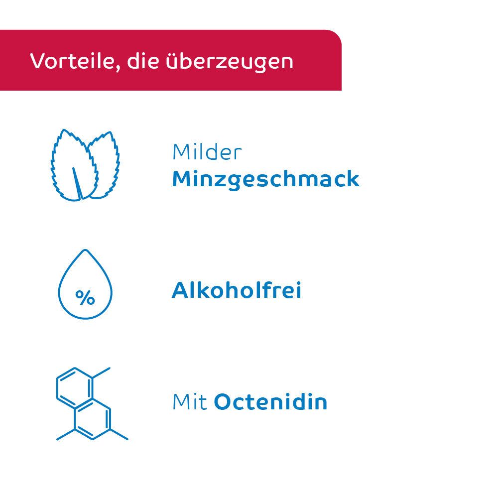 Vorteile: Milder Minzgeschmack, alkoholfrei, mit Octenidin.