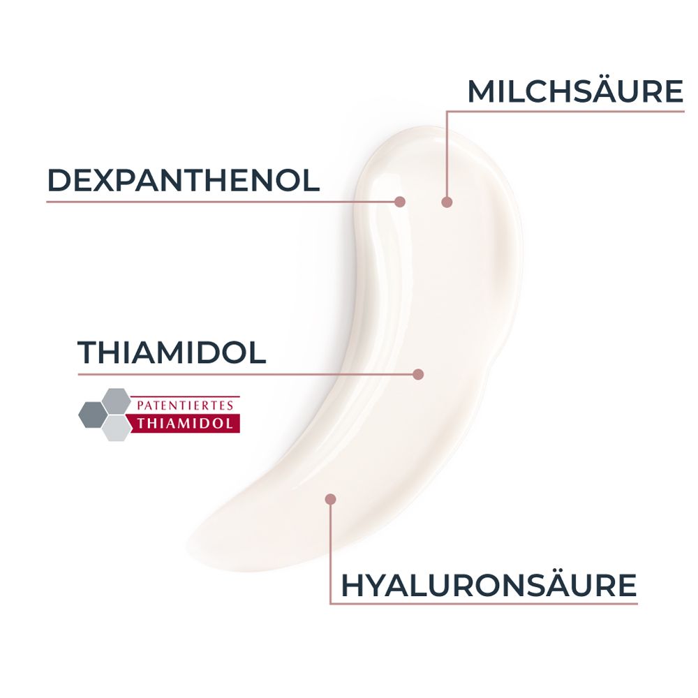 Inhaltsstoffe der Eucerin Anti-Pigment Körpercreme: Milchsäure, Dexpanthenol, Thiamidol, Hyaluronsäure.