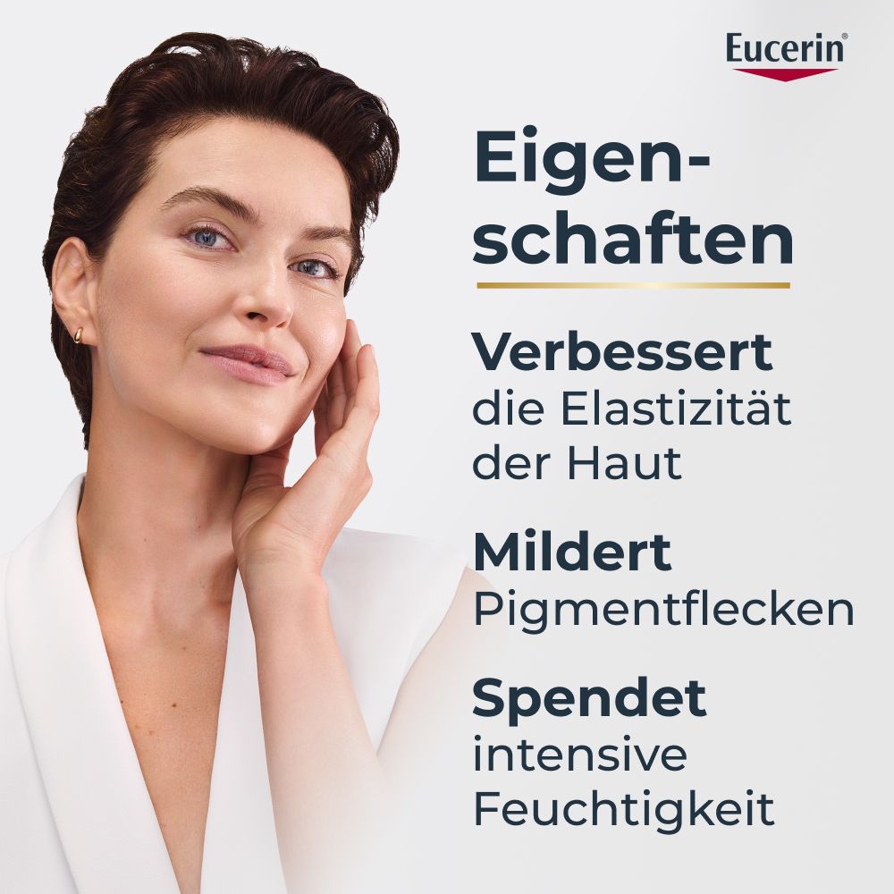 Eucerin: Verbessert Elastizität, mildert Pigmentflecken, spendet Feuchtigkeit.
