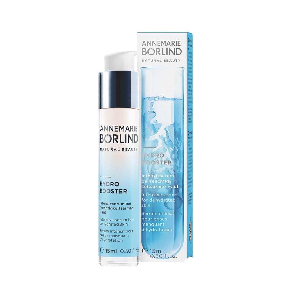 Concentré BÖRLIND Hydro Booster. Flacon et emballage. Blanc, bleu. 15ml.