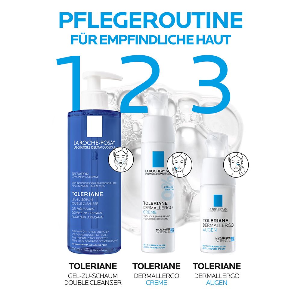 La Roche Posay Toleriane Gel-zu-Schaum Double Cleanser: Hydratisierendes Reinigungsgel mit einer 2-1-Reinigungsformel für empfindliche Haut.