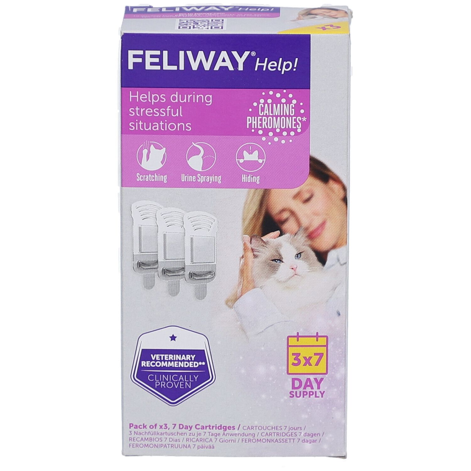 Feliway Help! Pack de 3 cartouches de 7 jours. Aide en cas de stress. Recommandé par les vétérinaires. Cliniquement prouvé.