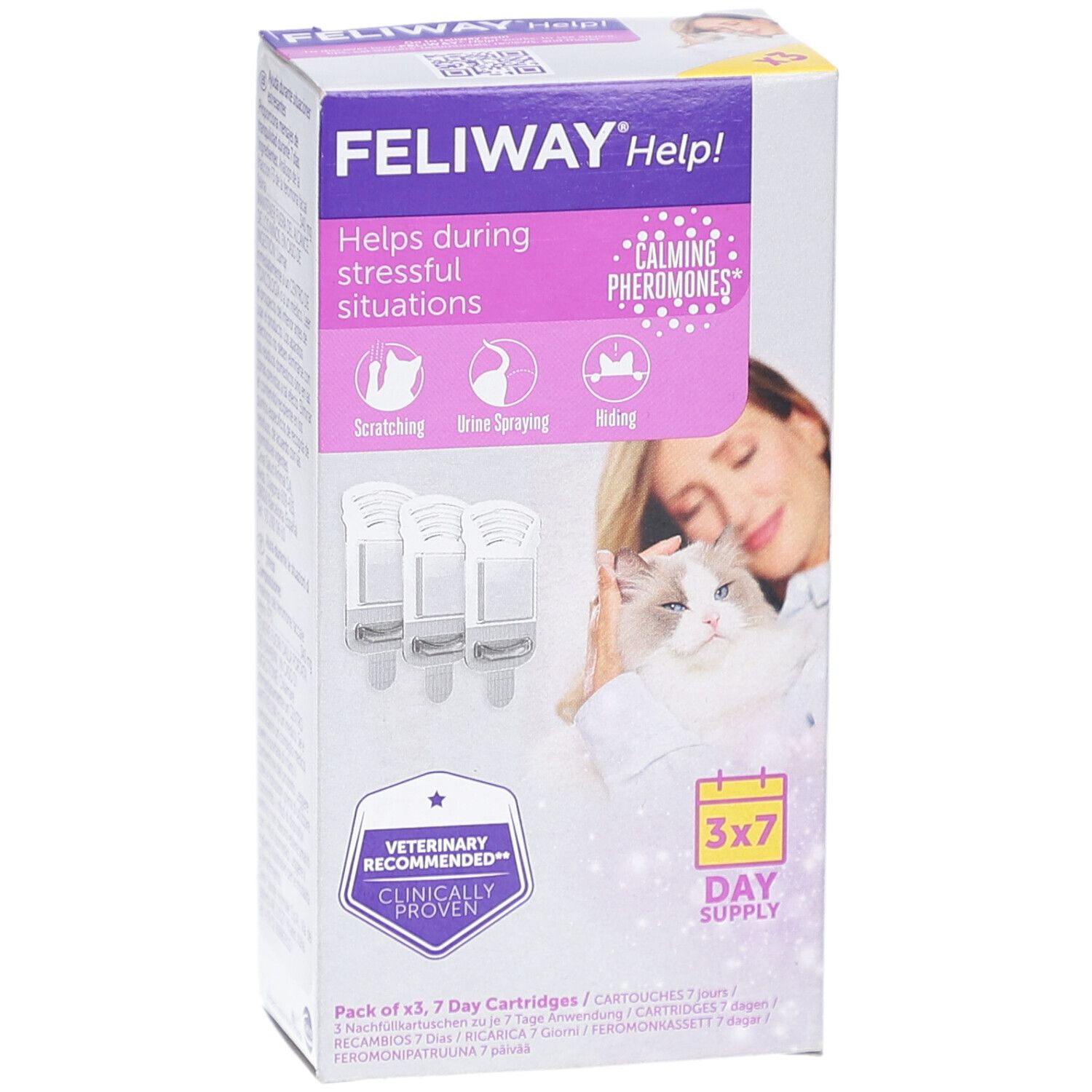 Feliway Help! Pack de 3 cartouches de 7 jours. Aide en cas de stress. Recommandé par les vétérinaires. Cliniquement prouvé.
