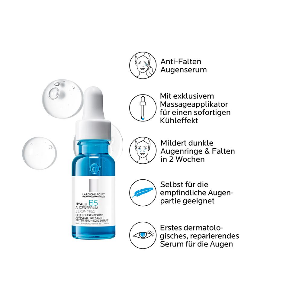 LA ROCHE-POSAY Hyalu B5 Sérum contour des yeux : Sérum anti-âge régénérant et repulpant pour les yeux sensibles