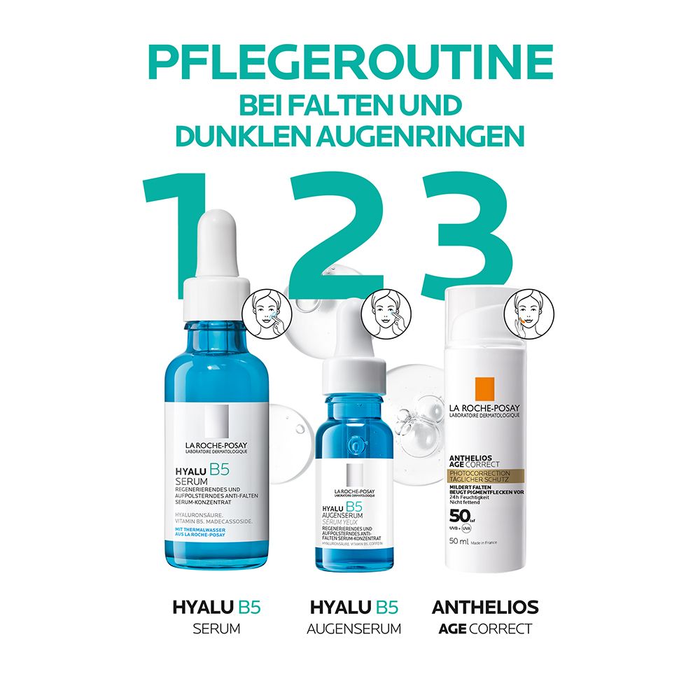 LA ROCHE-POSAY Hyalu B5 Sérum contour des yeux : Sérum anti-âge régénérant et repulpant pour les yeux sensibles