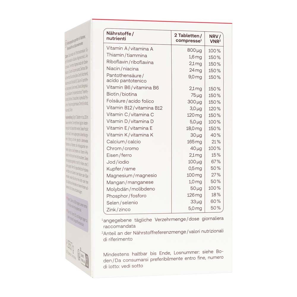 Nährwerttabelle mit Vitaminen und Mineralstoffen.