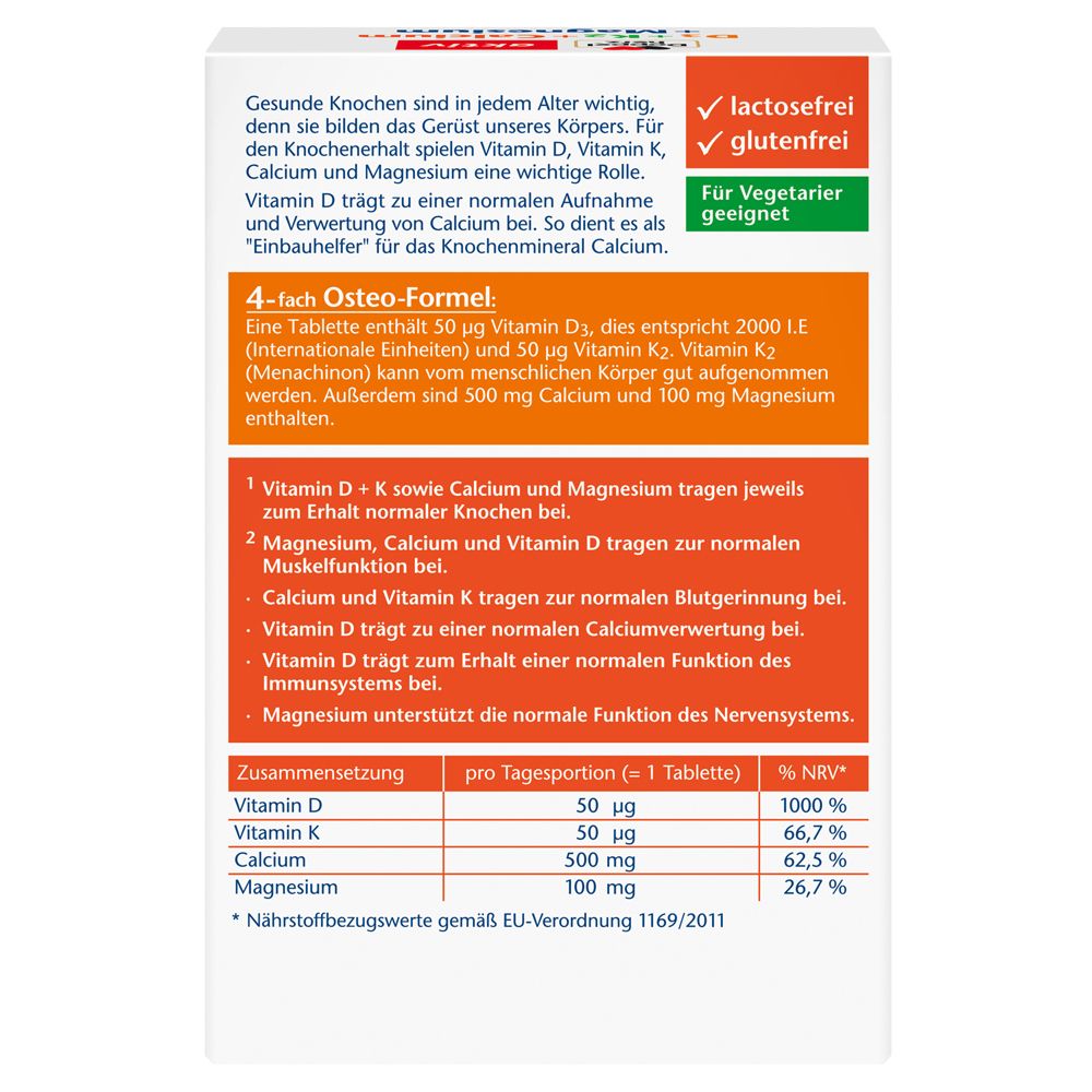 Rückseite der Packung mit Nährwertangaben und Hinweisen zu Laktose- und Glutenfreiheit.