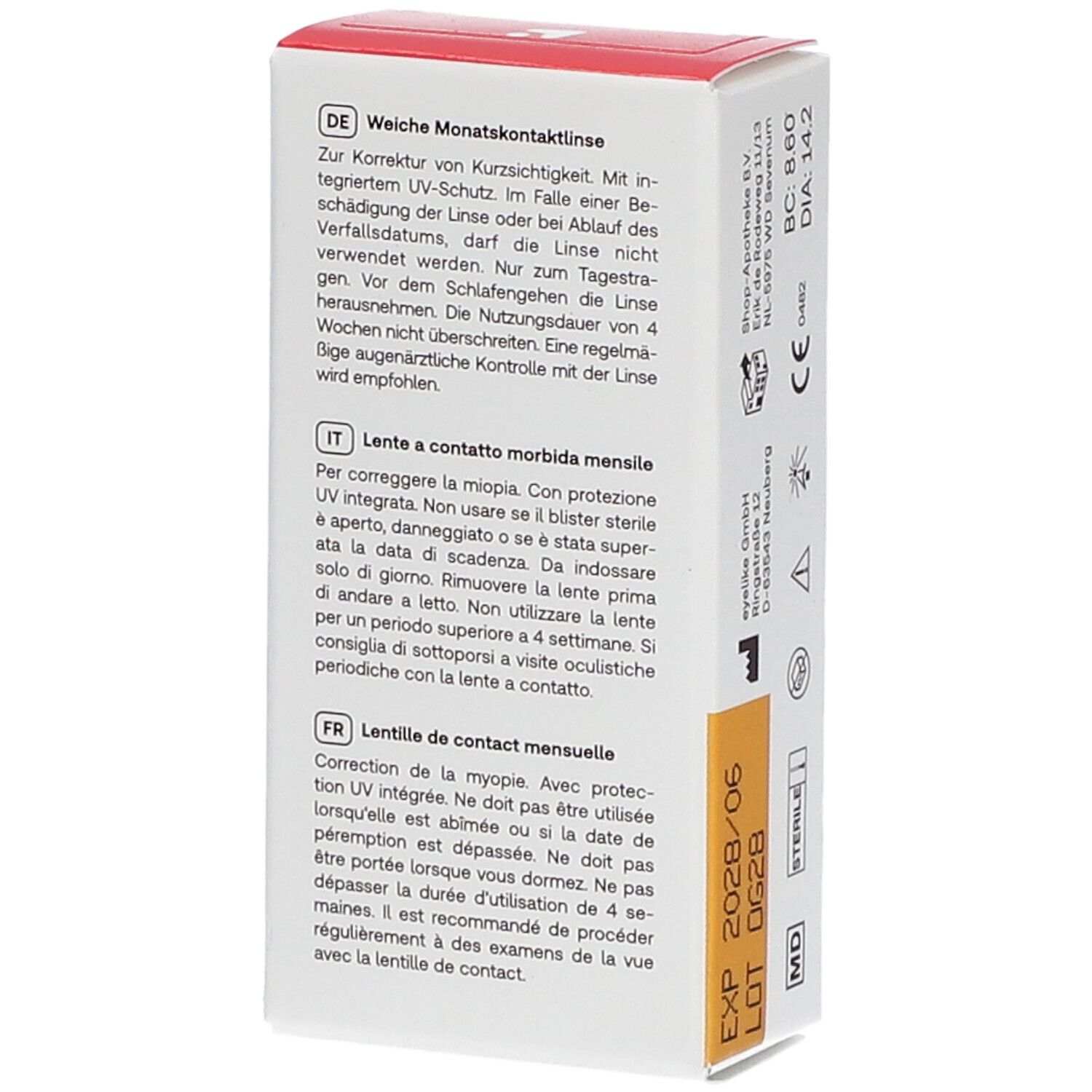 Redcare Eye Lentille de contact mensuelle -2.5 dioptries 1 pc(s ...