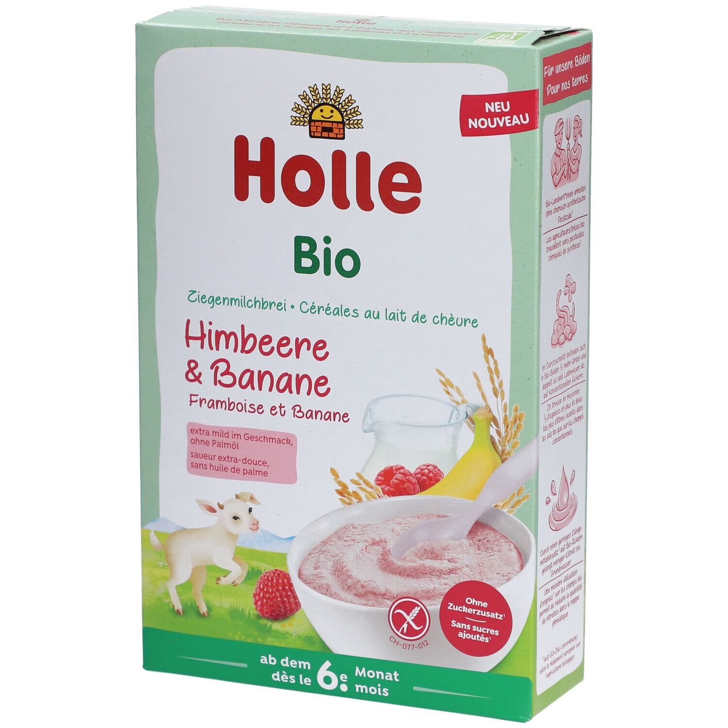 HOLLE Bouillie de lait bio framboise et banane au lait de chèvre