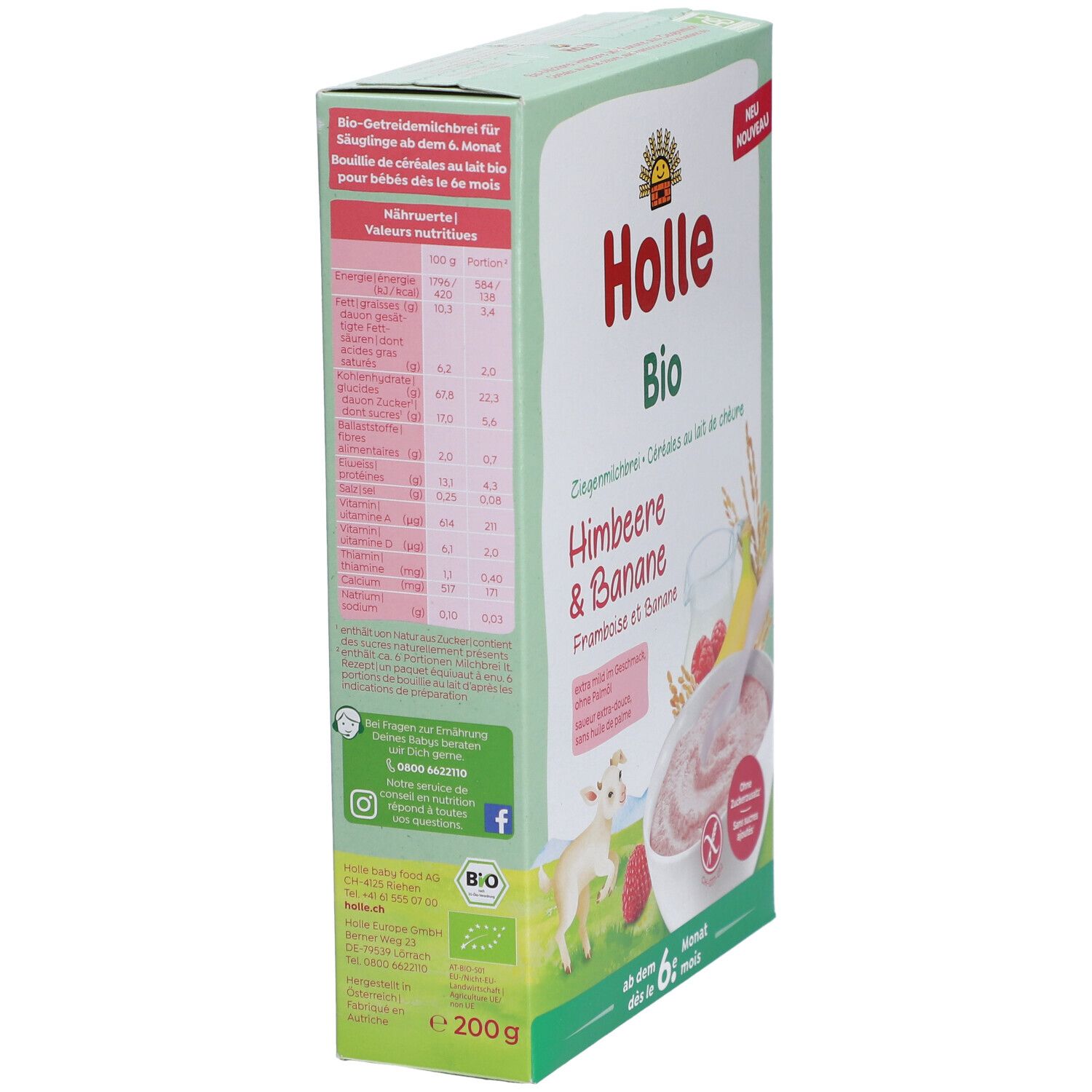 HOLLE Bouillie de lait bio framboise et banane au lait de chèvre