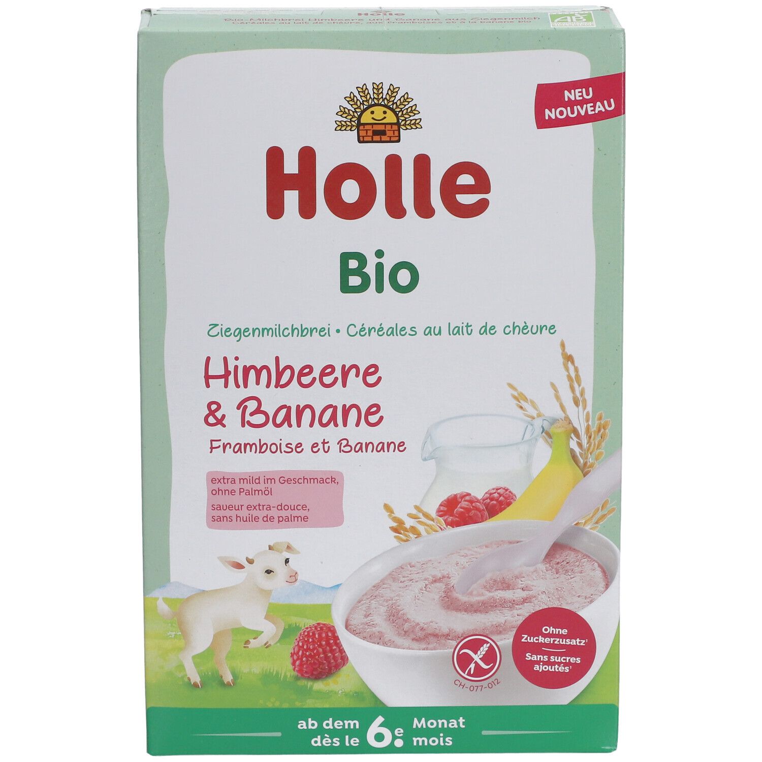 HOLLE Bouillie de lait bio framboise et banane au lait de chèvre