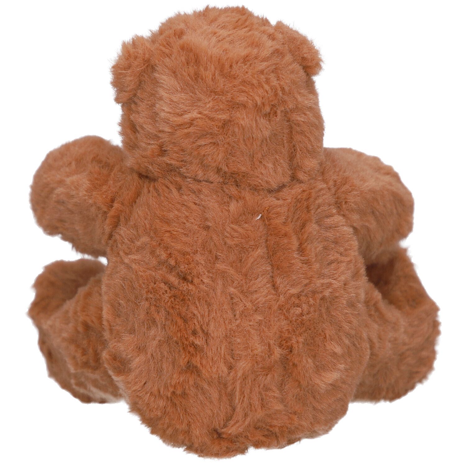 Rückansicht eines braunen Teddybären. Weiches, braunes Fell. Keine sichtbaren Merkmale.