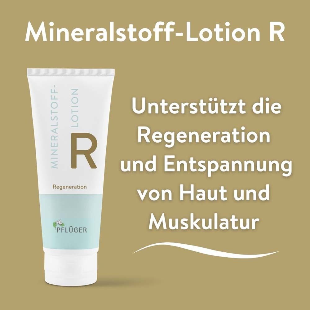 Mineralstoff-Lotion R, Tube. Text: Unterstützt die Regeneration und Entspannung von Haut und Muskulatur.