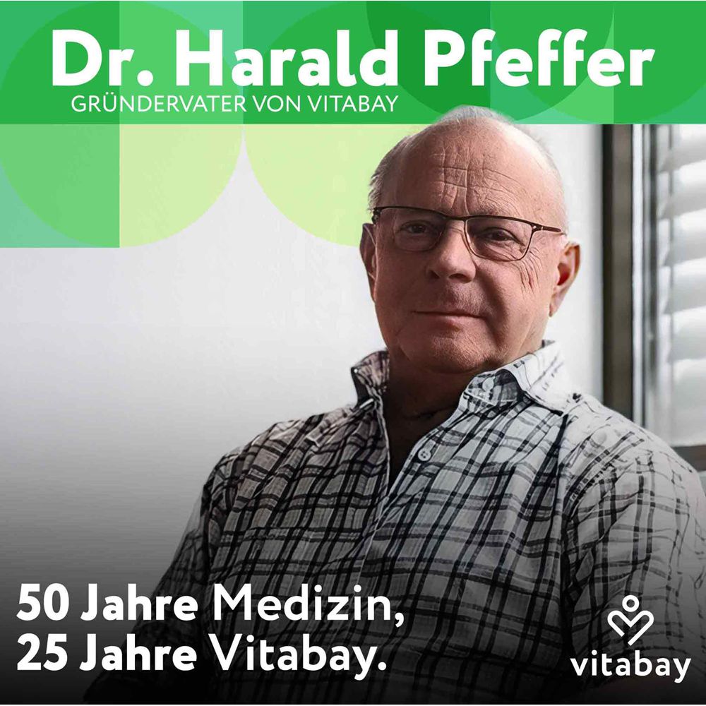 Portrait du Dr. Harald Pfeffer. Texte : 50 ans de médecine, 25 ans de Vitabay.