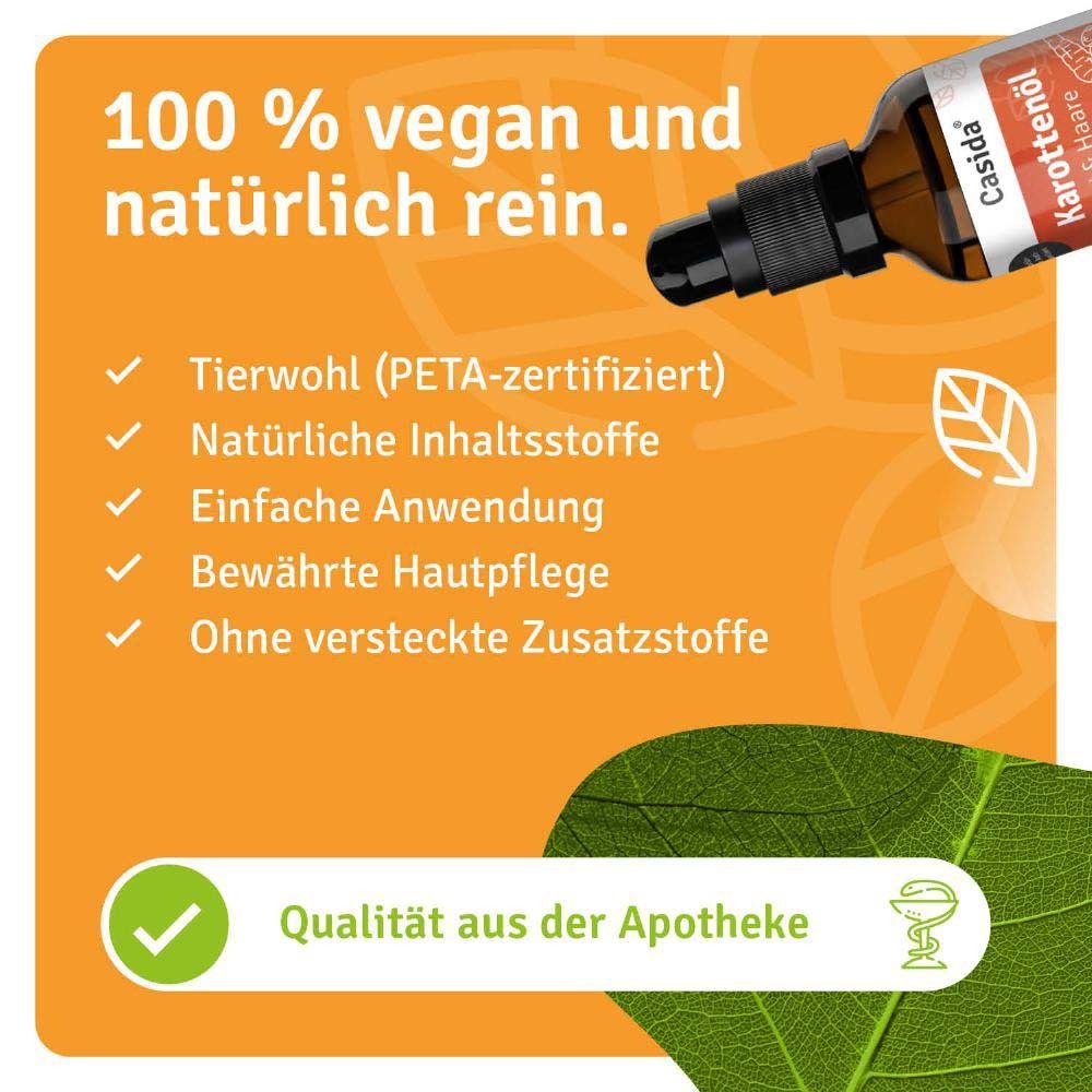 Braune Flasche mit schwarzem Pumpkopf. Text: 100% vegan und natürlich rein. Logos: Tierwohl, natürliche Inhaltsstoffe, Apotheke.